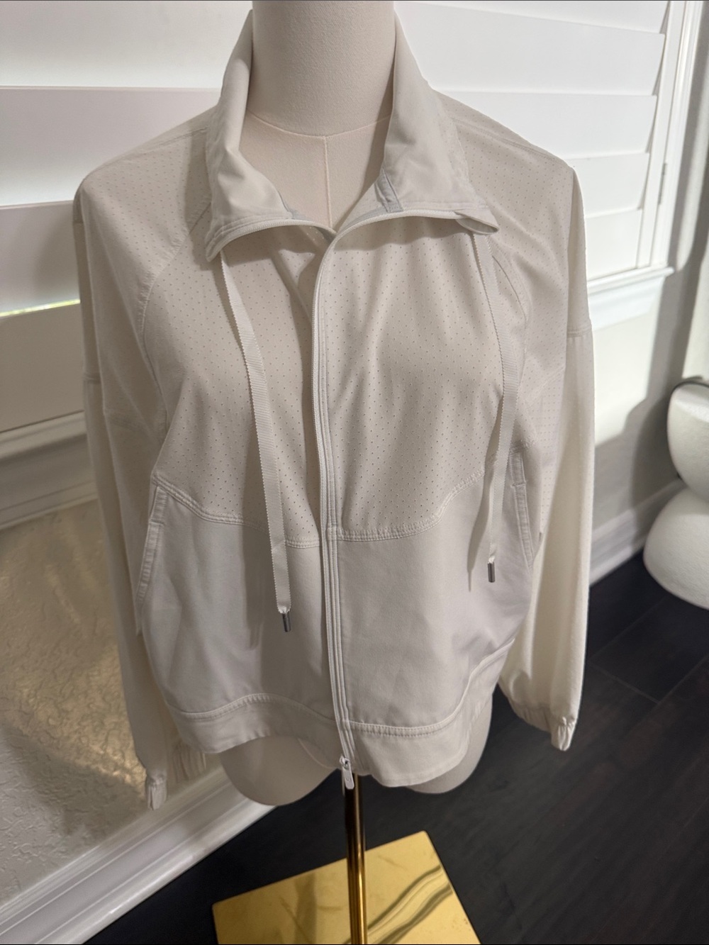 lululemon athletica Cream Perforated Full-Zip Bomber Jacket